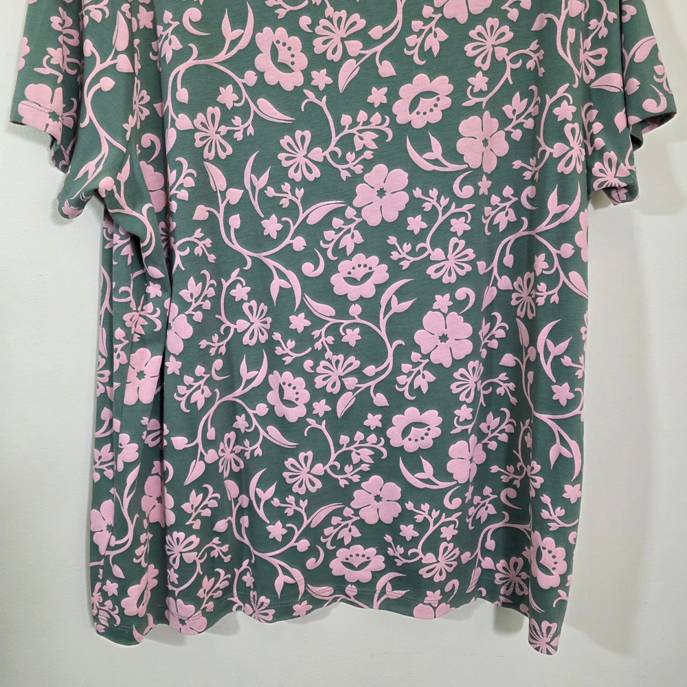 Lands End Womens T Shirt Pink Floral Sage Green Cotton Short Sleeve Casual XL - Picture 11 of 11